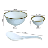 Luxurious Light Blue & Gold 8-Piece Embossed Ceramic Dessert & Pudding Set | Elegant Gift Box Packaging